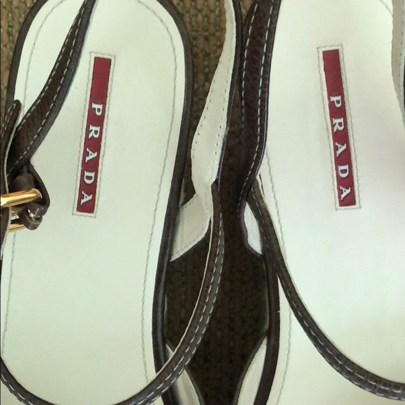 Prada Brown Leather Wedge Sandals - Picture 2 of 5